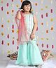Cutiekins Georgette Woven Sleeveless Sequins Embellished Geometric Embroidered Kurti Sharara Set With Dupatta - Green & Pink