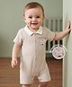 Babyoye 100% Cotton Interlock Knit Half Sleeves Romper With Bear Print - Beige