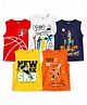 KUCHIPOO Cotton Knit Pack Of 5 Sleeveless Rocket & Fighter Jet  Printed Tees -  Multi Colour