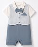 Babyoye 100% Cotton Knit Half Sleeves Striped Romper With Bow Applique - Cream & Grey