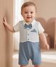 Babyoye 100% Cotton Knit Half Sleeves Striped Romper With Bow Applique - Cream & Grey