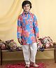 Cutiekins Cotton Blend Woven Full Sleeves Floral Printed Kurta Pyjama Set -  Blue & White