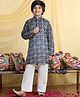 Cutiekins Cotton Blend Woven Full Sleeves Abstract Printed Kurta & Pyjama Set - Navy Blue & White