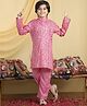 Cutiekins Cotton Blend Woven Full Sleeves Leaves Printed Kurta & Pyjamas Set - Pink & Red