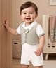 Babyoye 100% Cotton Interlock Knit Half Sleeves Romper With Bow Applique - Cream