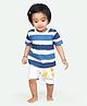 Ariel Pure Cotton Knit Half Sleeves Striped Tee & Shorts Set - Blue