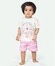 Ariel Pure Cotton Knit Half Sleeves Lion Printed Tee With Shorts Set - White