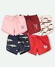 Ariel Cotton Knit Pack Of 5 Shark Unicorn Whale & Typography Printed Shorts - Pink Maroon Peach Navy Blue & Red