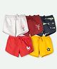 Ariel Cotton Knit Pack Of 5 Shark Unicorn & Typography Printed Shorts - Grey Maroon Navy Blue Red & Yellow