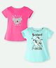 Ariel Cotton Knit Pack Of 2 Half Sleeves Koala Patch Detailed & Be Magical Like A Unicorn Text Printed Tees - Pink & Sky Blue