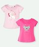 Ariel Cotton Knit Pack Of 2 Half Sleeves Koala Patch Detailed & Unicorn Printed Tees - Pink & Dark Pink