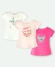 Ariel Cotton Knit Pack Of 3 Half Sleeves Koala Patch Detailed Unicorn & Typography Printed Tees - Cream Orange & Pink