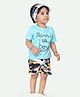 Ariel Pure Cotton Knit Half Sleeves Mammas Little Boy Text Printed Tee With Shorts Set - Blue