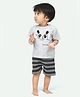 Ariel Pure Cotton Knit Half Sleeves Panda & Cool Text Printed Tee & Shorts Set - Grey