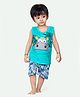 Ariel Cotton Knit Sleeveless Hippo Printed Tee & Shorts Set - Turquoise Green