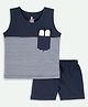 Ariel Pure Cotton Knit Sleeveless  Striped Tee & Shorts Set - Black