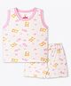 Ariel Pure Cotton Knit Half Sleeves Teddy Bear Printed Coordinating Tee & Shorts Set - Pink