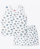 Ariel Pure Cotton Knit Half Sleeves Animals Printed Coordinating Tee & Shorts Set - White