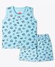 Ariel Pure Cotton Knit Half Sleeves Animals Printed Coordinating Tee & Shorts Set - Blue