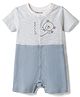 Babyoye 100% Cotton Knit Half Sleeves Striped Romper with Teddy Print - Light Blue
