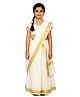 Little Ginnie Cotton Woven Half Sleeves Blouse With Zari Border Embroidered Saree - White