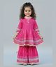 Little Ginnie Cotton Woven Three Fourth Sleeves Striped & Gota Lace Embellished Kurti Sharara Set With Dupatta - Pink
