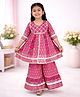 Little Ginnie Cotton Woven Three Fourth Sleeves Floral Printed Lace Embellished Kurti & Sharara Set - Pink