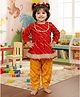 Little Ginnie Cotton Woven Full Sleeves Gota Lace Embellished Striped Kurti & Pyjama Set - Red