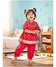 Little Ginnie Cotton Woven Three Fourth Sleeves Gota Lace Embellished Striped Kurti & Pyjama Set - Pink