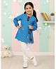 Little Ginnie Cotton Woven Full Sleeves Floral Embroidered Kurti & Pyjama Set - Blue