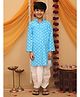Little Ginnie Cotton Woven Full Sleeves Ethnic Motifs Printed Dhoti Kurta Set - Blue