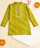 Little Ginnie Cotton Woven Full Sleeves Gota Lace Embellished & Striped Kurta & Pyjama Set - Green