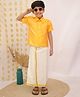 Little Ginnie Cotton Silk Woven Half Sleeves Solid Shirt & Mundu Lungi Set - Golden