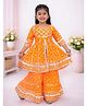 Little Ginnie Cotton Woven Three Fourth Sleeves Lace Embellished Bandhani Printed Kurti & Sharara Set - Orange