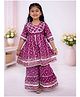 Little Ginnie Cotton Woven Three Fourth Sleeves Lace Embellished Bandhani Printed Kurti & Sharara Set - Purple
