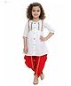 Little Ginnie Cotton Woven Three Fourth Sleeves Lace Embellished Kurti & Dhoti Set - White & Red
