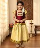 Little Ginnie Cotton Silk Woven Half Puffed Sleeves Ethnic Designed Gota Lace Embellished Pattu Pavadai Dress - Golden