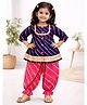Little Ginnie Cotton Woven Three Fourth Sleeves Lace Embellished Kurta & Pyjama Set - Navy Blue