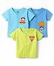 Doodle Poodle Single Jersey 100% Cotton Knit Half Sleeves Jhablas with Bear Print Pack of 3- Blue & Lemon