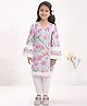 Little Ginnie Cotton Woven Full Bell Sleeves Floral Printed Lace Detailed Kurti & Pant Set - Blue