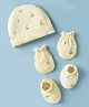 Babyhug 100% Cotton Interlock Knit Cap Mittens & Booties Set With Nautical Print Lemon - Diameter 8 cm