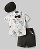 Robo Fry Cotton Woven Half Sleeves Sheep Printed Shirt & Shorts Set With Suspender Bow & Cap - Green