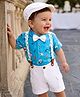 Robo Fry Cotton Woven Half Sleeves Nautical Theme Printed Shirt & Shorts Set With Suspender & Bow - Light Blue