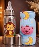Badal Kidz Stainless Steel Bottle With Soft Bottle Cover, 250ML- Monkey Design & Blue