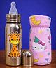 Badal Kidz Stainless Steel Bottle With Soft Bottle Cover, 250ML- Giraffe Design & Pink