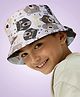 Vritraz Cotton Woven Bear Printed Bucket Hat - White - Circumference 52-56 Cms