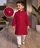 Babyhug Cotton Woven Full Sleeves Embroidered Kurta Pyjama Set With Sequin Detailing - Red