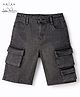Arias Cotton Stretch Woven Knee Length Washed Shorts With Cargo Pocket - Grey