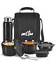 Milton Pro Lunch Tiffin Set with Insulated Fabric Jacket 3 Microwave Safe Inner Steel Containers, 100 ml Chutney Container, Steel Bottle, Spoon & Fork, Leak-Resistant Design 750 ml - Black