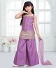 Ministitch Jacquard Woven Sleeveless Floral Embroidered & Lace Embellished Kurti & Palazzo With Dupatta - Lavender